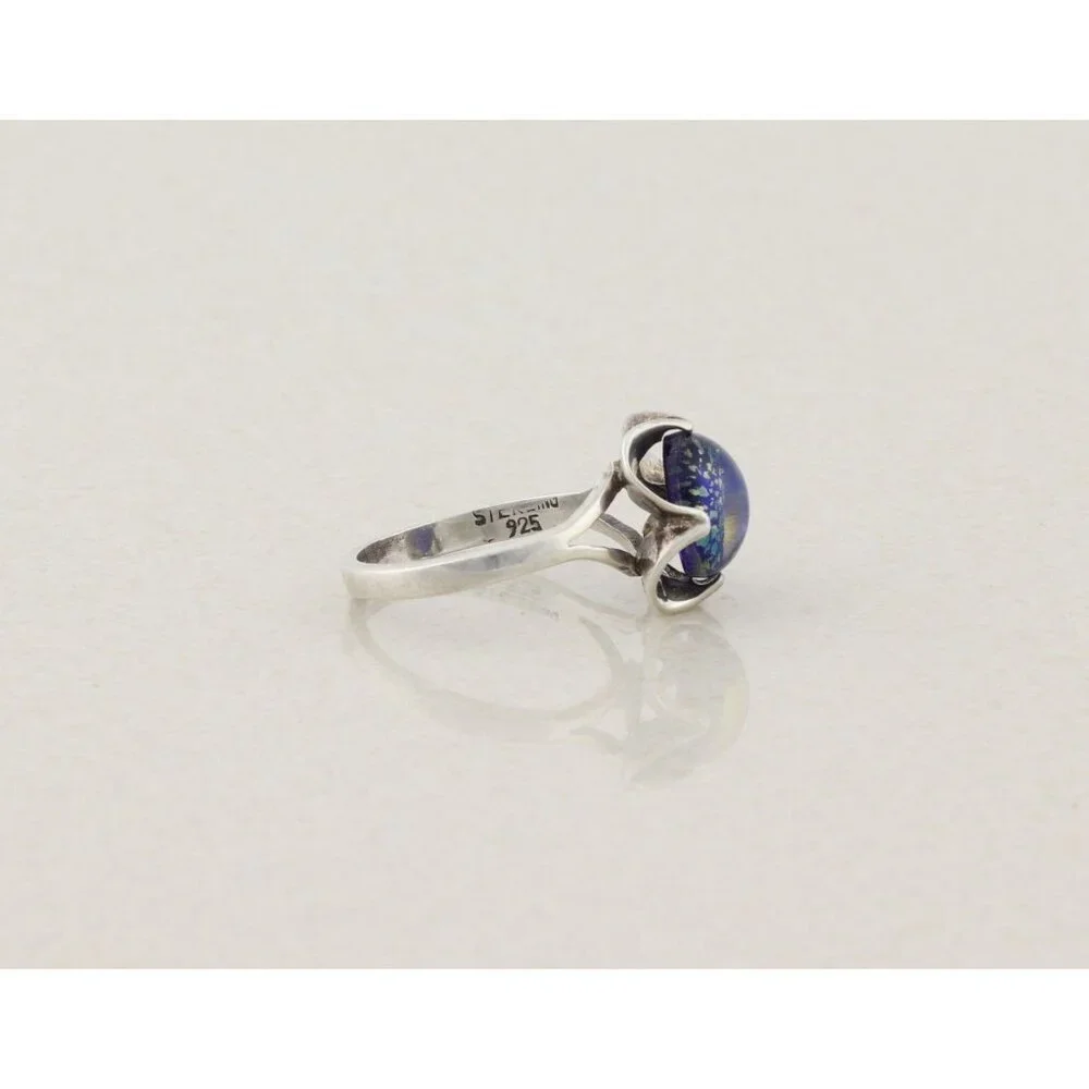 Sterling Silver Blue Foil Opal Ring Size 7 1/4 - Picture 5 of 7